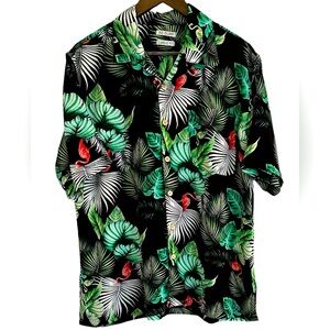 RS Surf Classic fit tropical, flamingos button front Hawaiian shirt, men, M